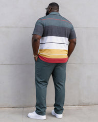 Big & Tall Men's Stripe Contrast Printed Polo Short Sleeve Pants Set