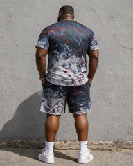 Big & Tall Men's American Flag Tie Dye Camouflage Print Crewneck Short Sleeve T-Shirt Shorts Set
