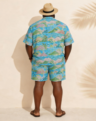 Big & Tall Men’s Tropical Coconut Palm And Mountain Print Short-Sleeve Shirt And Shorts Set