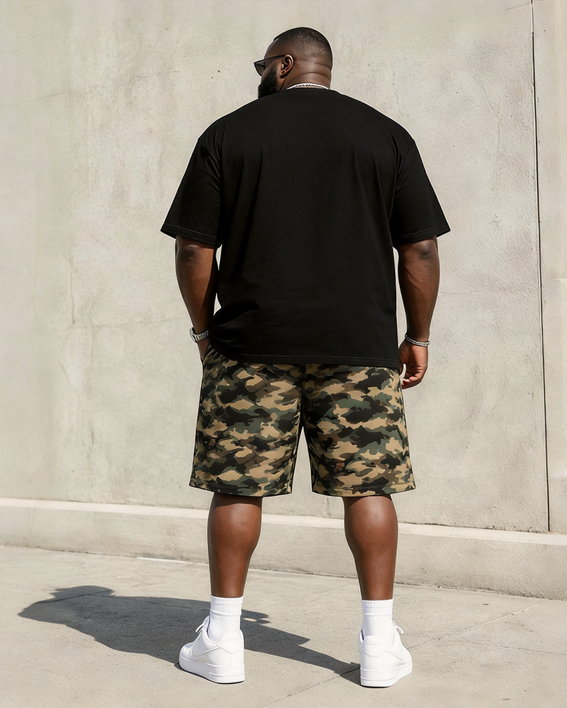 Big & Tall Men's Camouflage Skull Print Round Neck Short Sleeve T-Shirt Shorts Set
