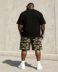 Big & Tall Men's Camouflage Skull Print Round Neck Short Sleeve T-Shirt Shorts Set