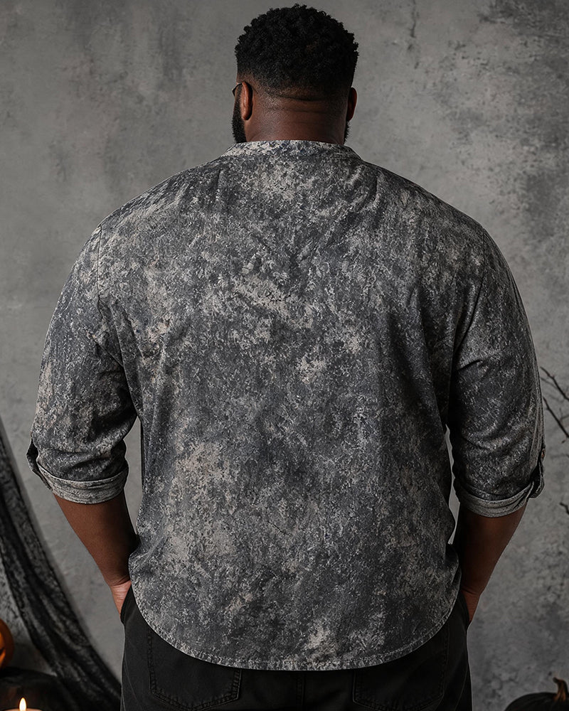 Big & Tall Men's Tear Claw Mark Mind Your Head Printed Collar Long Sleeve Shirt