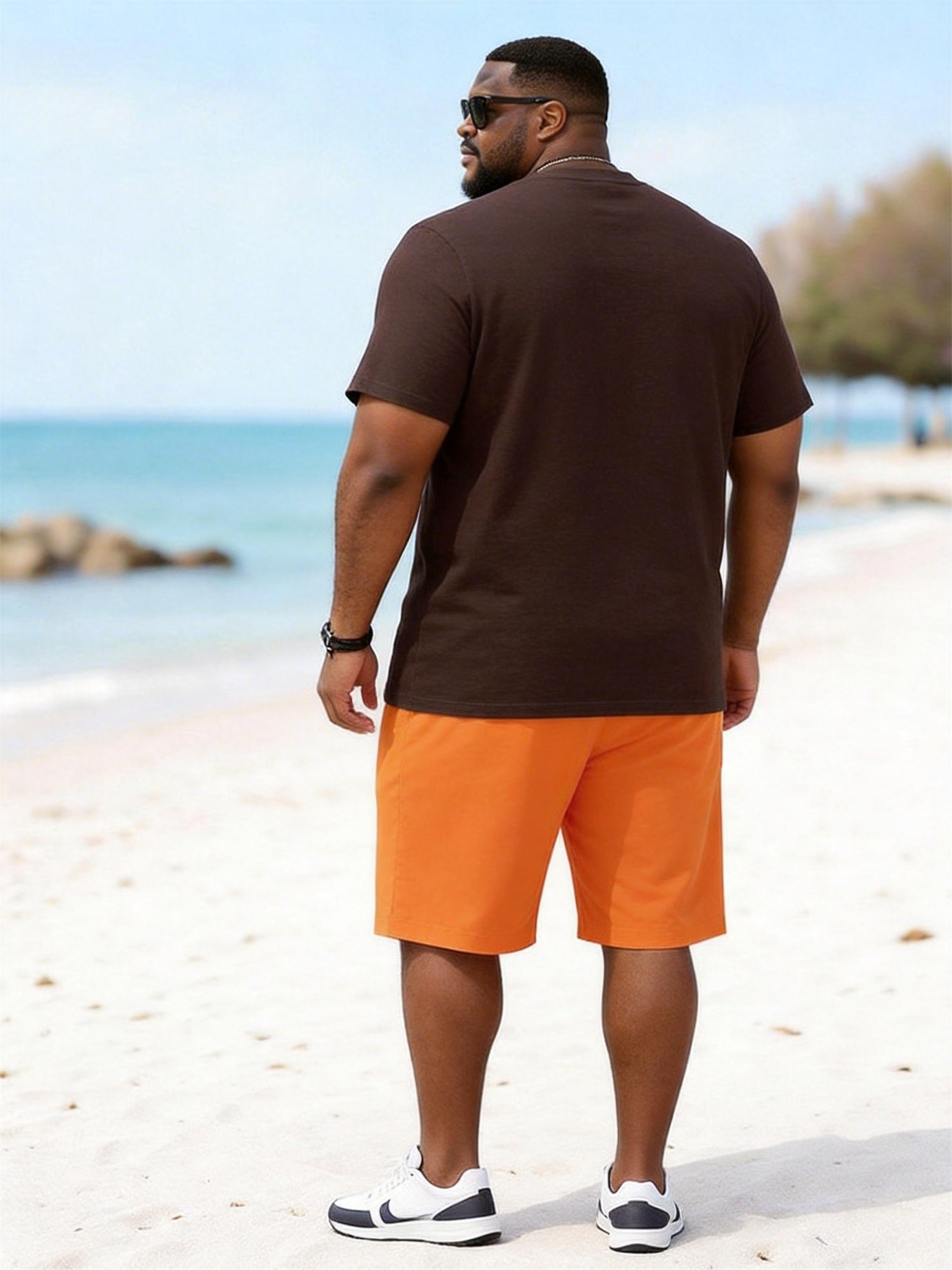 Big & Tall Men's MIAMI Coconut Tree Sunset Print Round Neck Short Sleeve T-Shirt Shorts Set