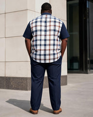 Big & Tall Men's Business Plaid Print Short Sleeve Shirt Pants Set