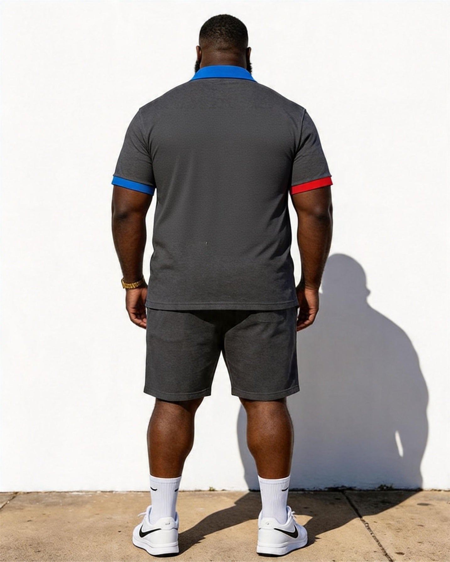 Big & Tall Men's American Flag Break Off Chain Fist Print POLO Short Sleeve Shorts Set
