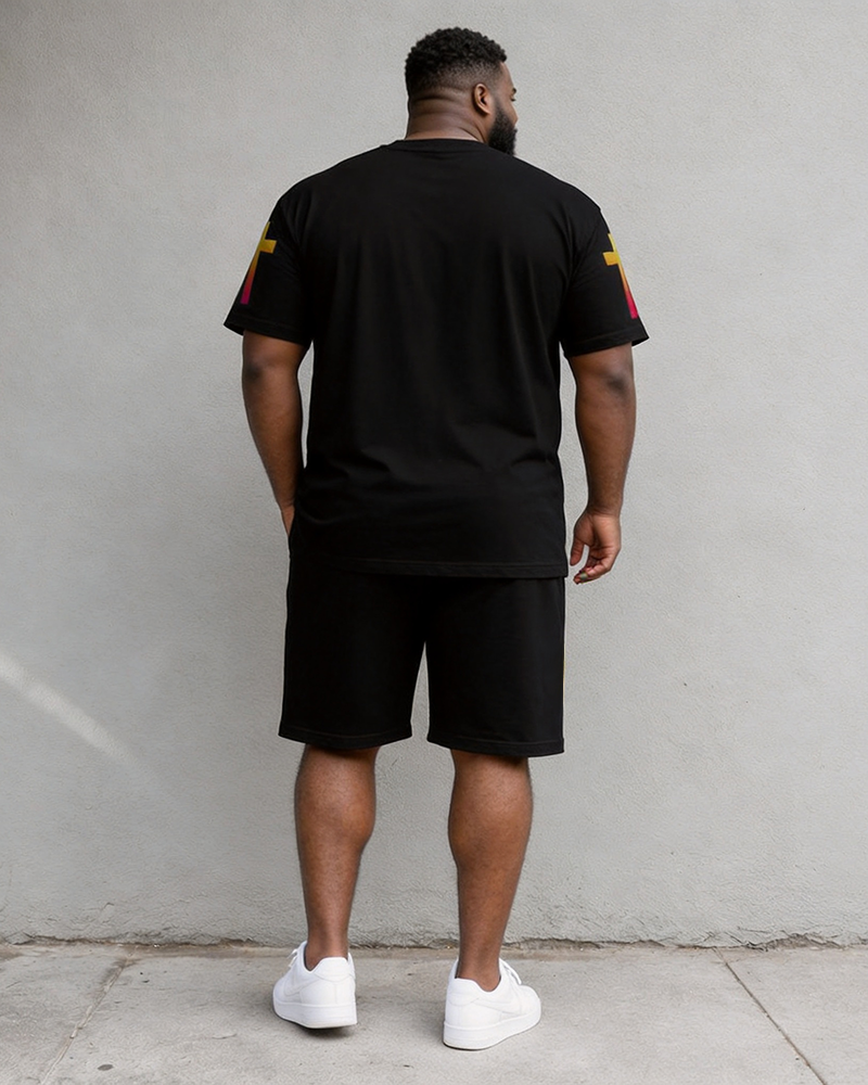 Big & Tall Men's JESUS Rainbow Gradient Print Round Neck Short Sleeve T-Shirt Shorts Set