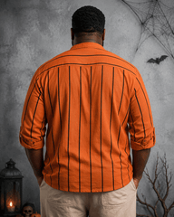 Big & Tall Men's Striped Pumpkin Expression Print Stand-collar Long-sleeve Shirt