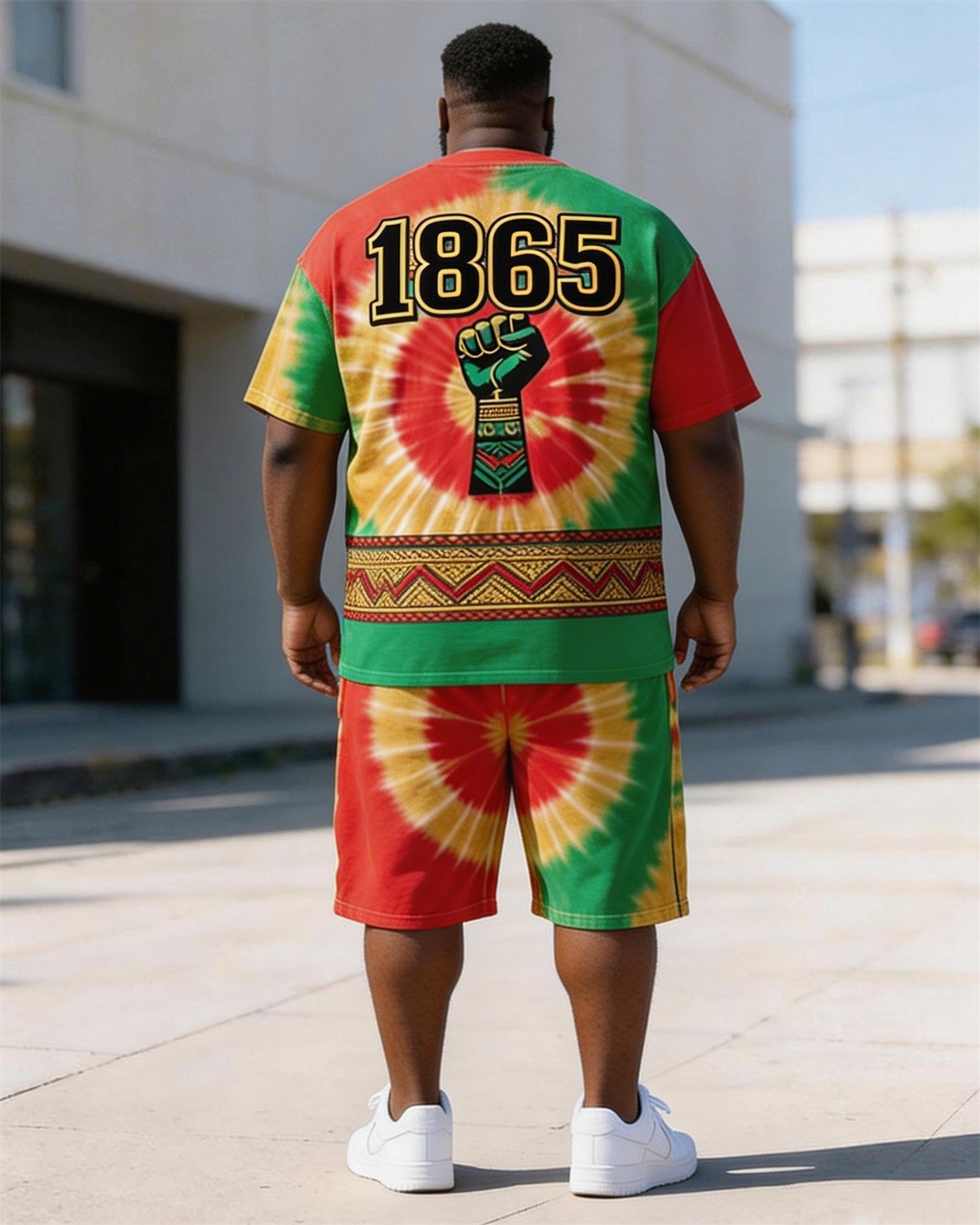 Big & Tall Men's 1865 Fist Totem Tie-Dye Printed Crewneck Short Sleeve T-Shirt Shorts Set