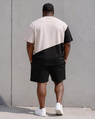 Big & Tall Men's Contrast Rose Print Round Neck Short Sleeve T-Shirt Shorts Set