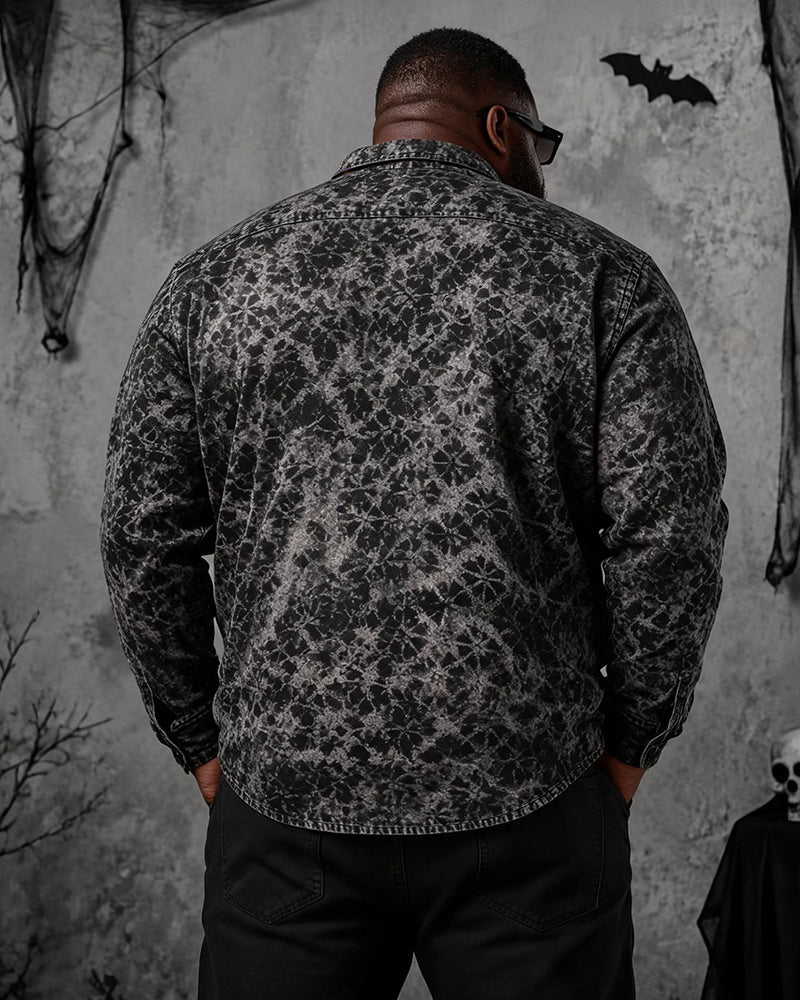 Big & Tall Men's Halloween Old Cobweb Dark Print Long Sleeve Shirt