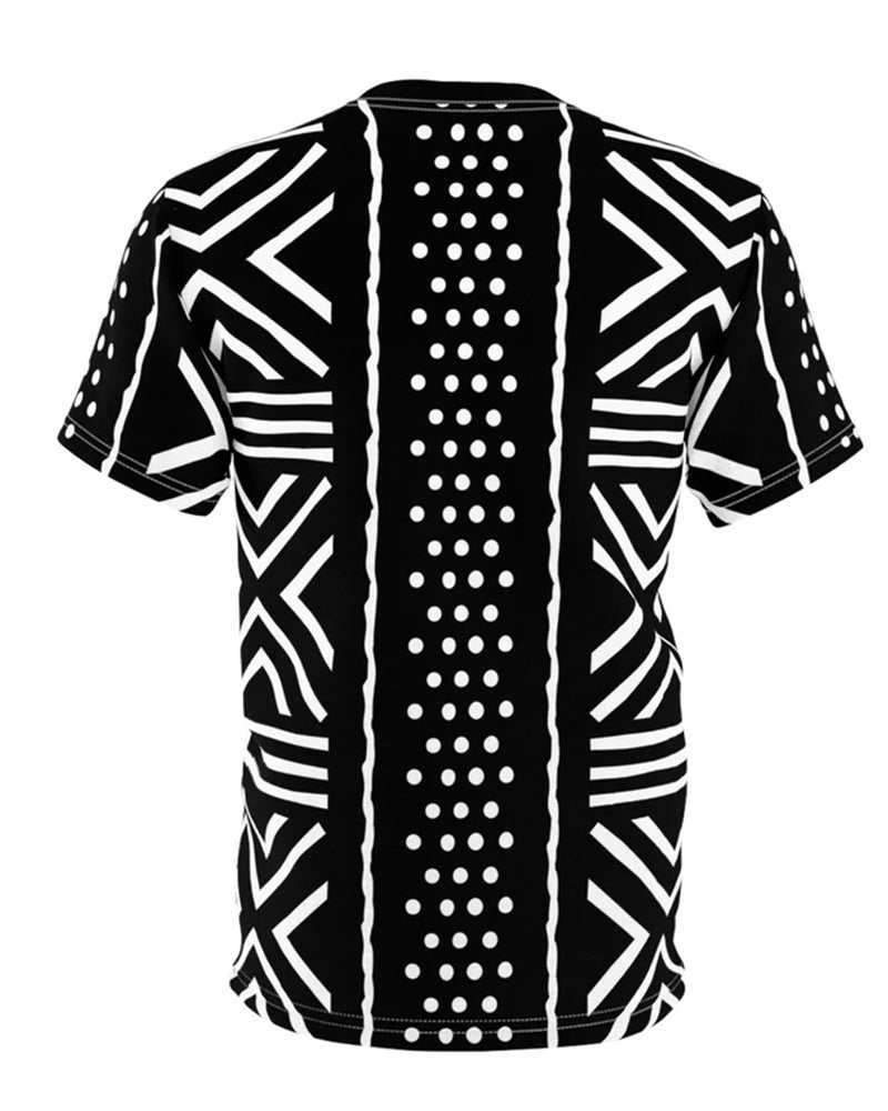 Big & Tall Men's Black And White Geometric Polka Dot African Print Round Neck Short Sleeve T-Shirt