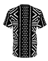 Big & Tall Men's Black And White Geometric Polka Dot African Print Round Neck Short Sleeve T-Shirt