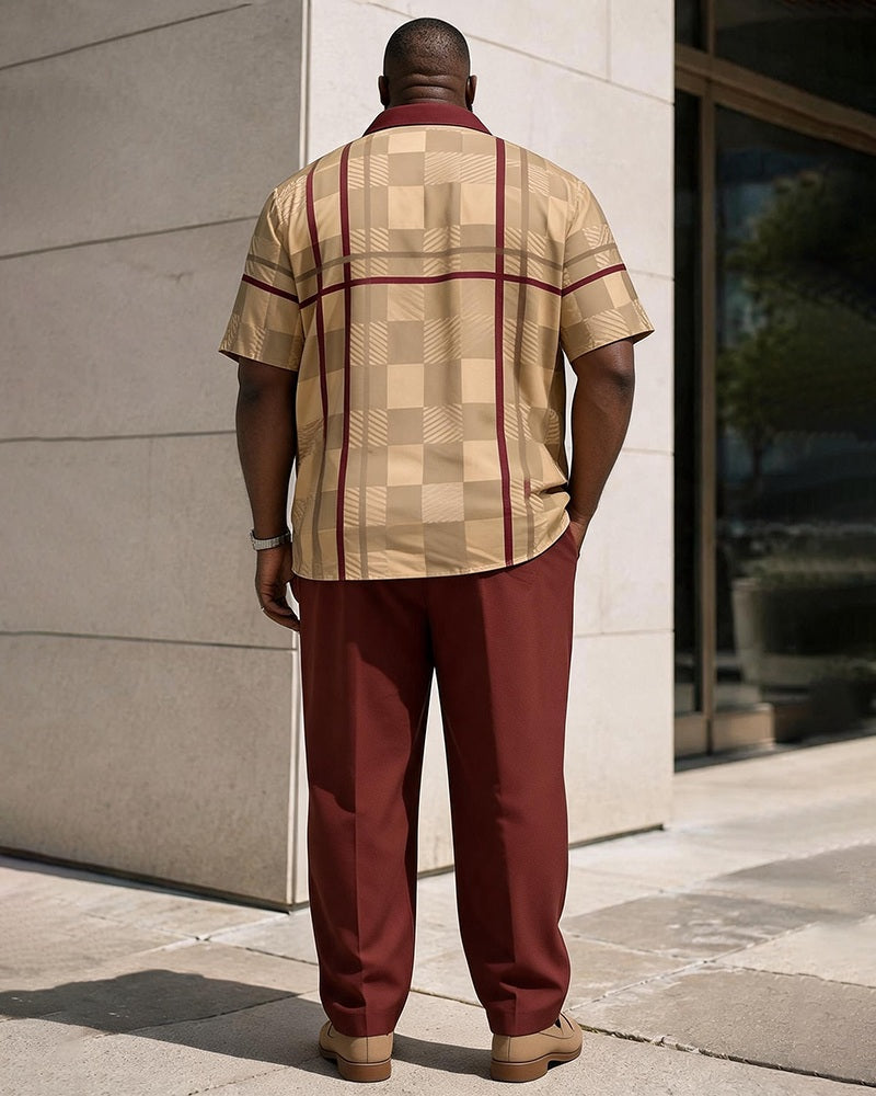 Big & Tall Men's Contrast Checkerboard Dark Print Short Sleeve Shirt Pants Set