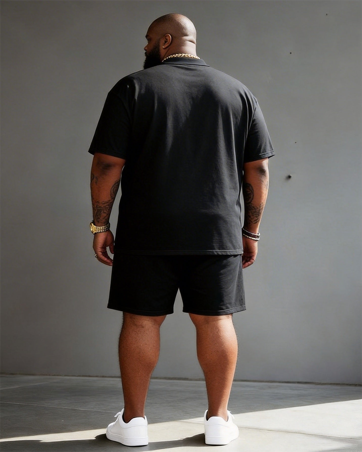 Big & Tall Men's Juneteenth American Flag Print POLO Short Sleeve Shorts Set