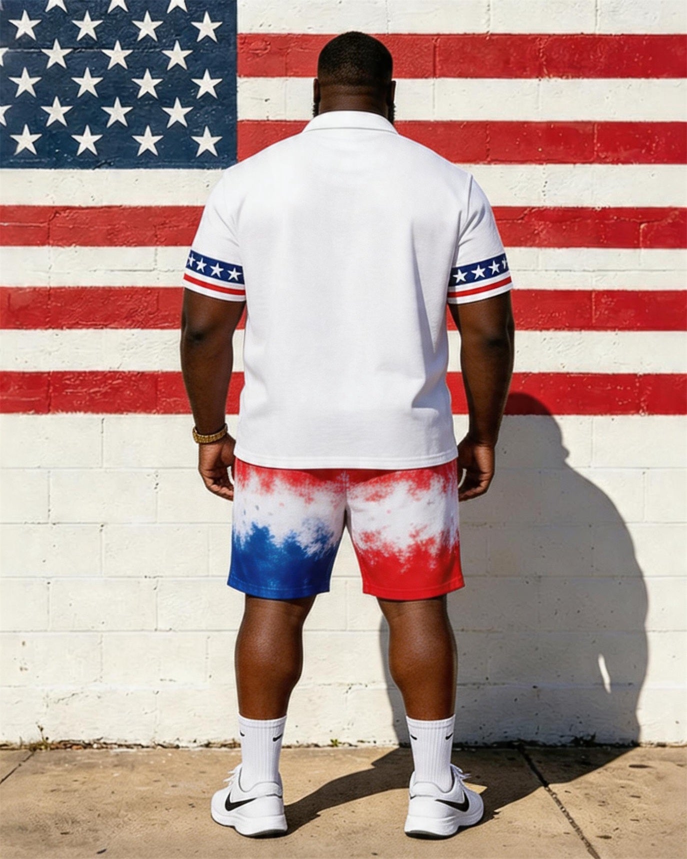 Big & Tall Men's American Flag Colorblock Printed POLO Short Sleeve Shorts Set