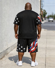 Big & Tall Men's American Flag Eagle Star Print Round Neck Short Sleeve T-Shirt Shorts Set