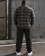 Big & Tall Men's Dark Gray Check Print Long Sleeve Shirt Trousers Set