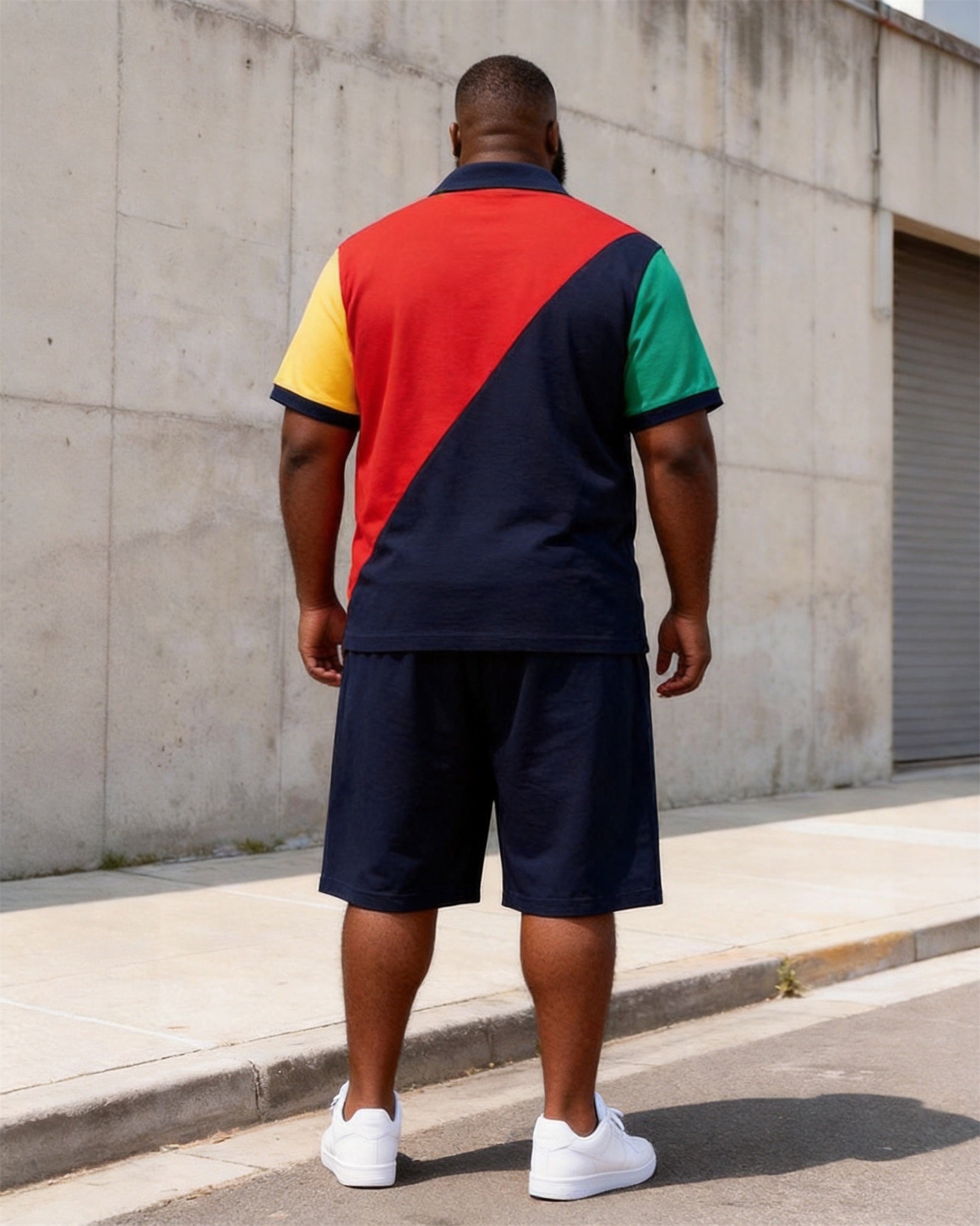 Big & Tall Men's Red And Black Contrast Letter Printed POLO Short Sleeve Shorts Set