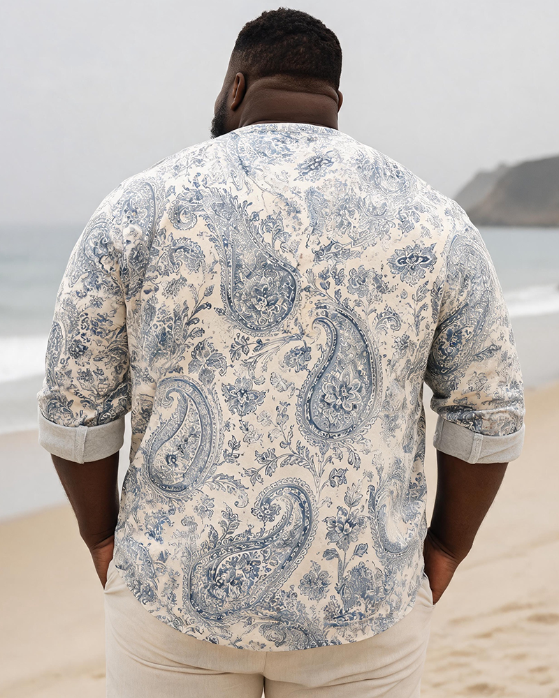 Big & Tall Men's Vintage Paisley Cashew Flower Printed Collar Long Sleeve Shirt