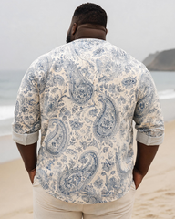 Big & Tall Men's Vintage Paisley Cashew Flower Printed Collar Long Sleeve Shirt
