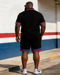 Big & Tall Men's 1776-1865 Break Free Chain Printed POLO Short Sleeve Shorts Set