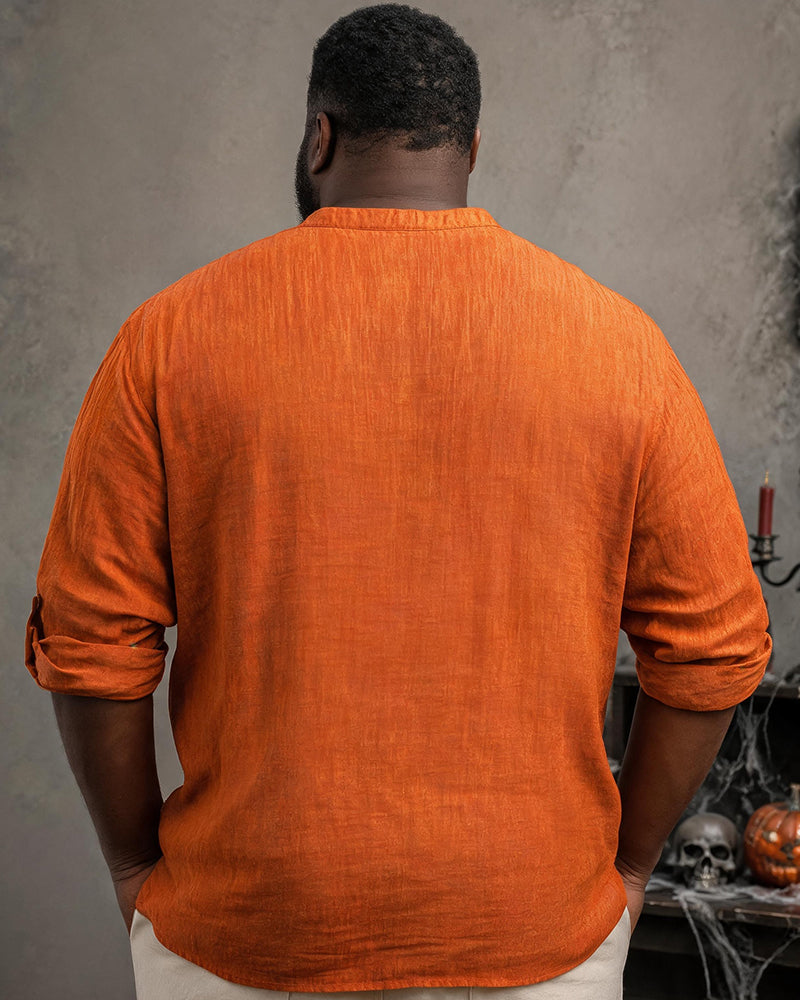 Big & Tall Men's Devil Pumpkin Problem Solved Printed Collar Long Sleeve Shirt