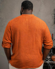 Big & Tall Men's Devil Pumpkin Problem Solved Printed Collar Long Sleeve Shirt