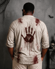 Big & Tall Men's Bloody Handprint English Slogan Printed Collar Long Sleeve Shirt