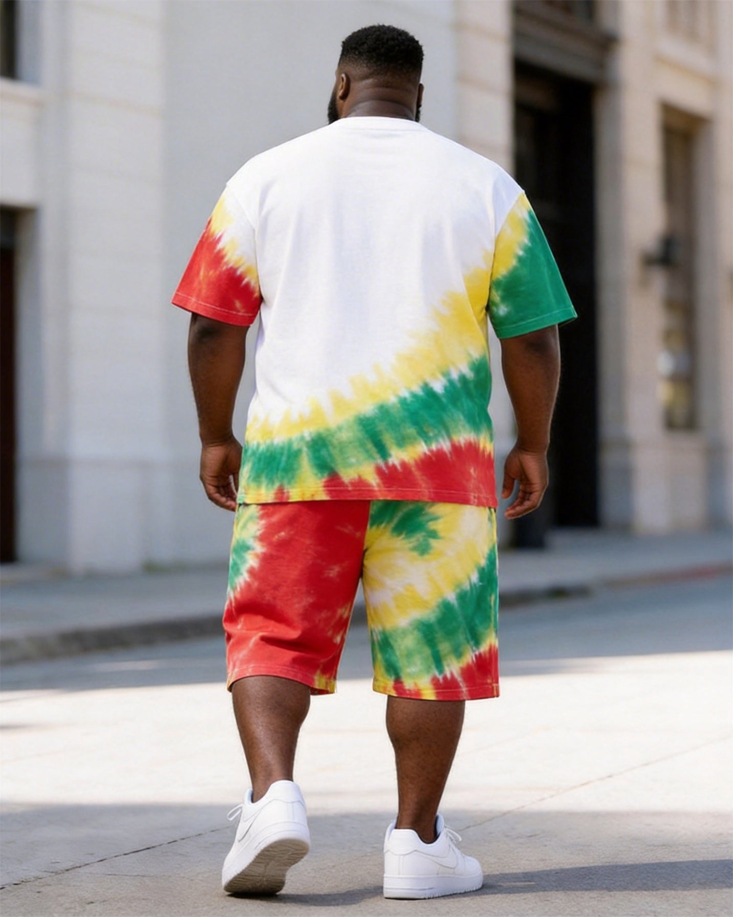 Big & Tall Men's 1865 Coconut Tree Landscape Tie-Dye Print Crewneck Short Sleeve T-Shirt Shorts Set