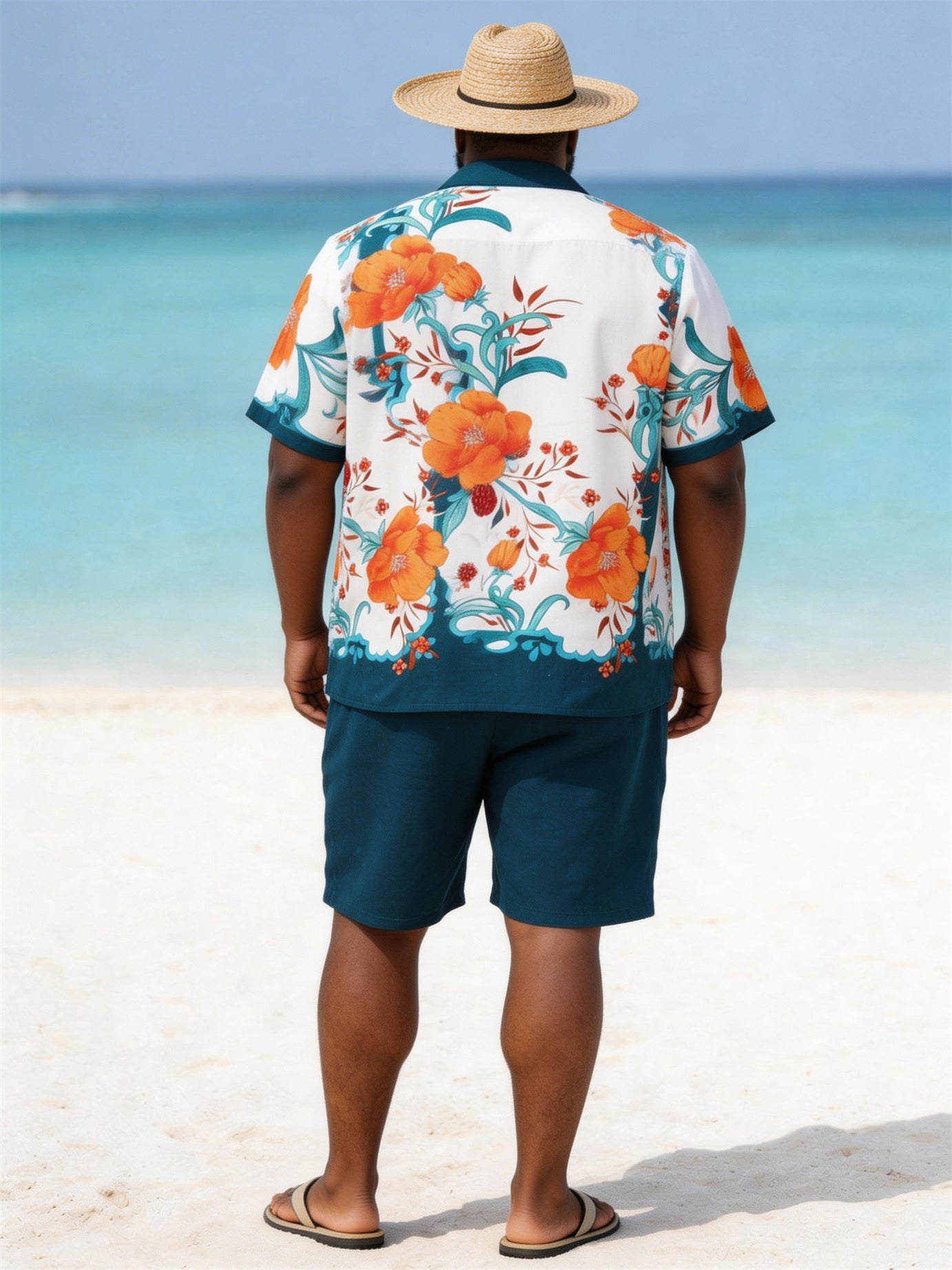 Big & Tall Men's Orange Blossom Print Short Sleeve Shirt Shorts Set