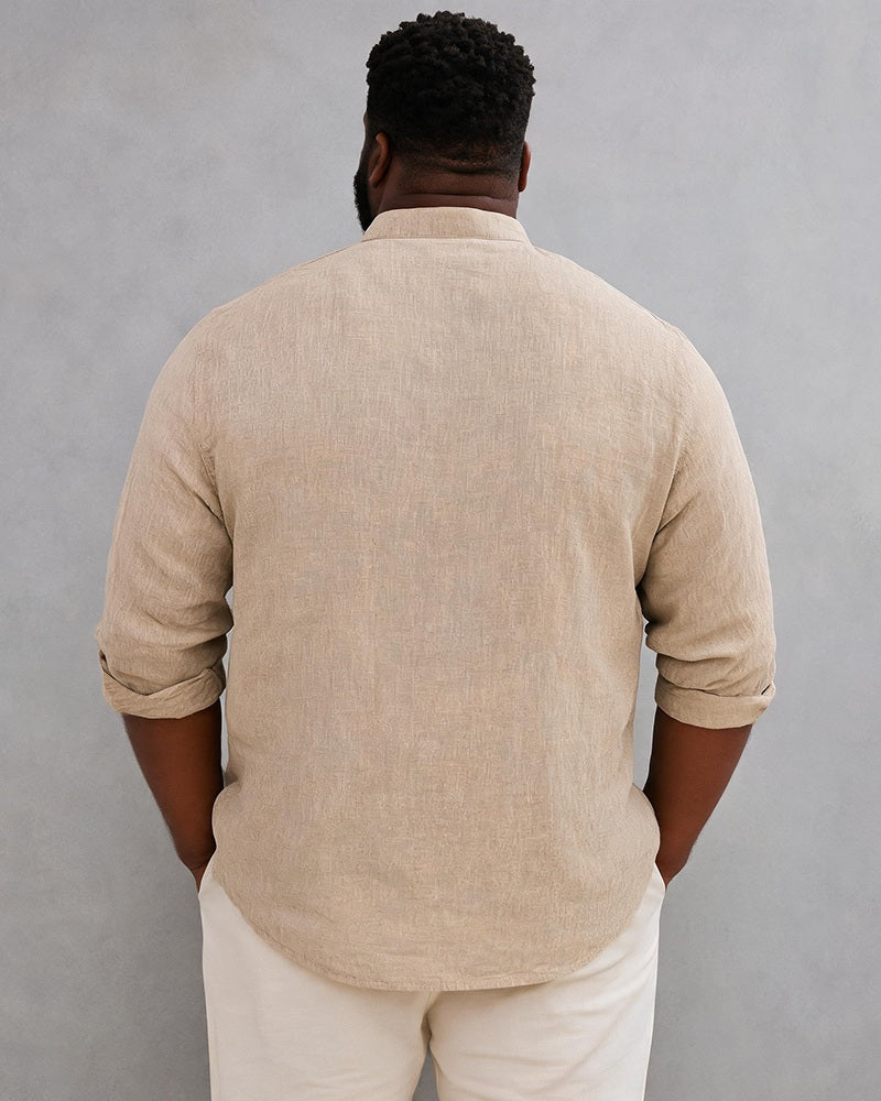Big & Tall Men'sFaith Hope Love Heartbeat Print Stand-up Collar Long Sleeve Shirt