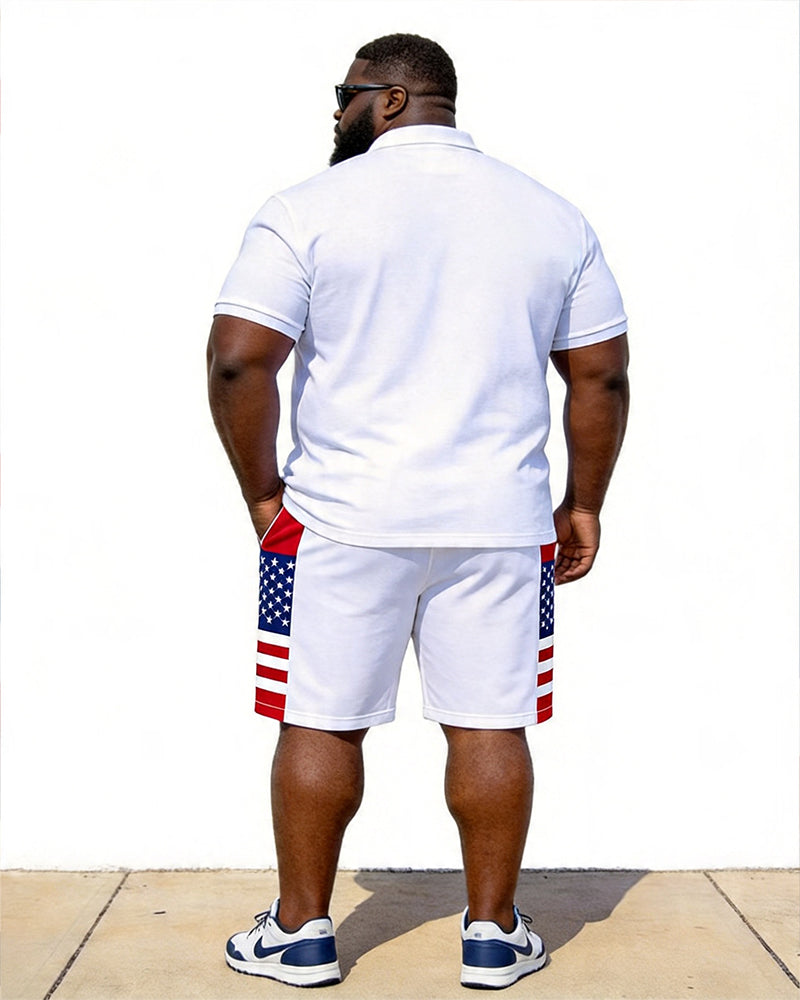 Big & Tall Men's 250 AMERICA Print POLO Short Sleeve Shorts Set