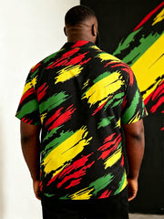 Big & Tall Men's Juneteenth Red Yellow Green Graffiti Print Short Sleeve Shirt