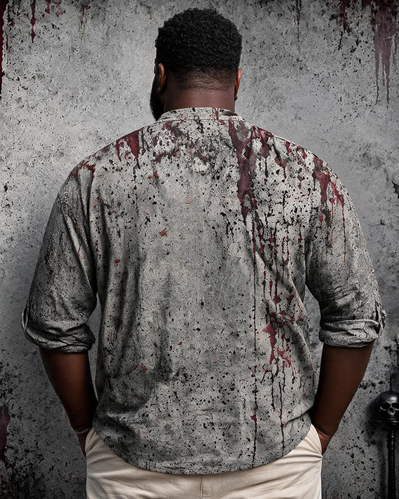 Big & Tall Men's Just A Hickey Bite Bloodstain Print Stand-up Collar Long Sleeve Shirt