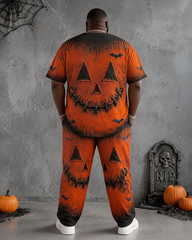 Big & Tall Men's Vintage Pumpkin Grimace Distressed Printed T-shirt Trousers Set