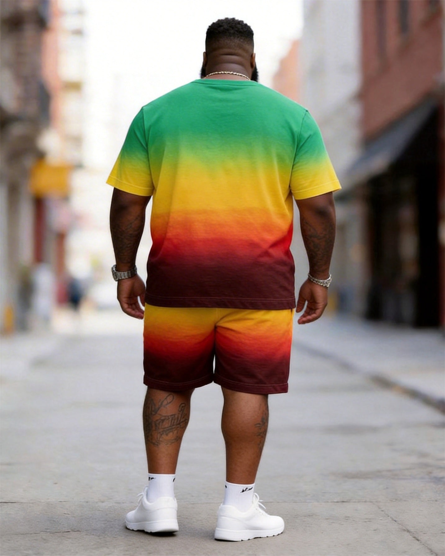 Big & Tall Men'sJuneteenth Alphabet Gradient Print Round Neck Short Sleeve T-Shirt Shorts Set