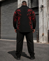Big & Tall Men's Black And Red Print Long Sleeve Shirt Pants Set