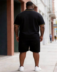 Big & Tall Men's Juneteenth Africa Map Break Free Chain Print POLO Short Sleeve Shorts Set