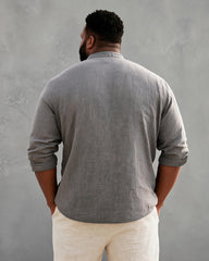 Big & Tall Men’s Retro Cross Rosary Print Stand Collar Long-Sleeve Shirt
