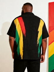 Big & Tall Men's Juneteenth Red Yellow Green Stroke Print Short Sleeve Shirt