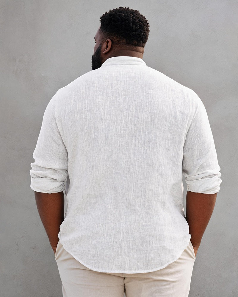 Big & Tall Men's Hand-painted Cross Small Logo Printed Stand Collar Long Sleeve Shirt