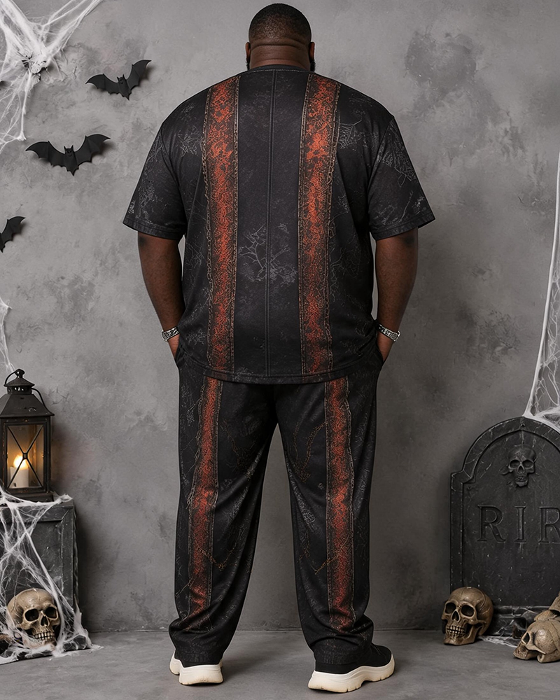 Big & Tall Men's Vintage Vampire Vest Pumpkin Lantern Printed T-Shirt Pants Set