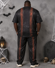Big & Tall Men's Vintage Vampire Vest Pumpkin Lantern Printed T-Shirt Pants Set