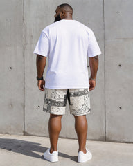 Big & Tall Men's Paisley Pocket Patchwork Printed Round Neck Short Sleeve T-Shirt Shorts Set