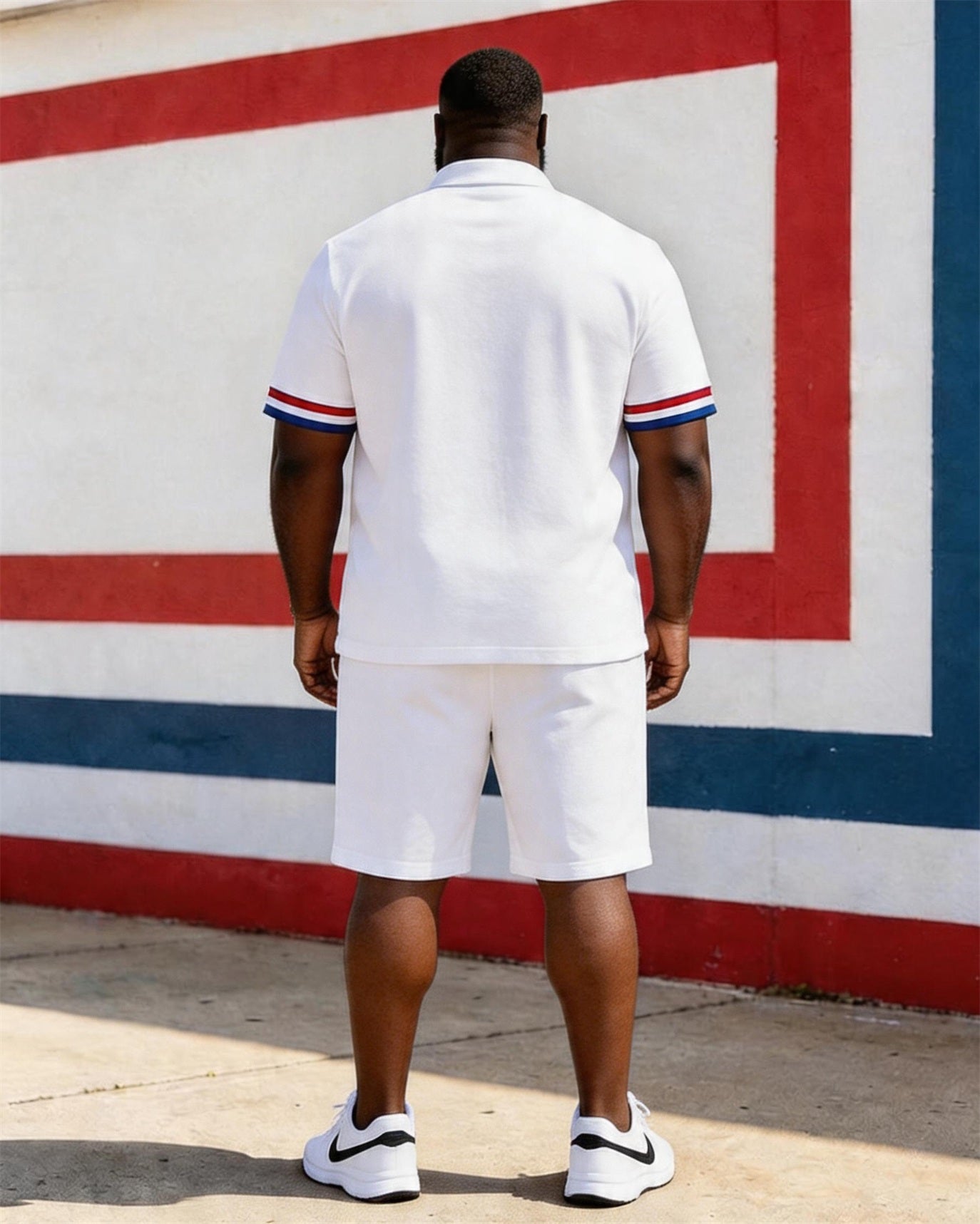 Big & Tall Men's American Flag Element Colorblock Print POLO Short Sleeve Shorts Set