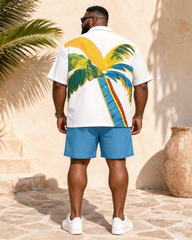 Big & Tall Men's Hand-painted Palm Tree Print Short Sleeve Shirt Shorts Set