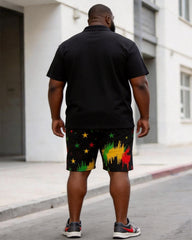 Big & Tall Men's HOPE Fist Print Splash Ink Print POLO Short Sleeve Shorts Set