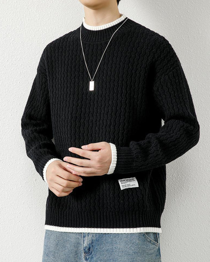 Big & Tall Men's Casual Stitching Long Sleeve Bottoming Sweater M-3XL