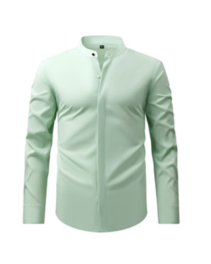 Big & Tall Men's Solid Color Retro Collar Long Sleeve Shirt S-3XL
