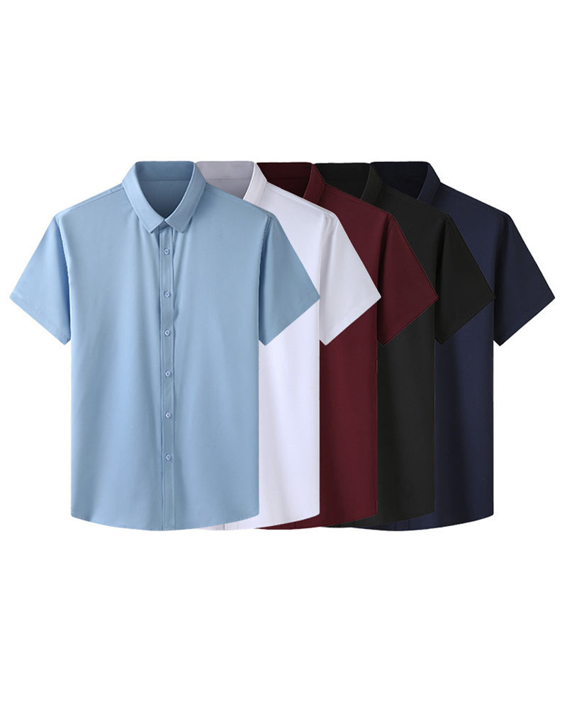 L-10XL Large Size Men's Summer Thin Short-sleeved Shirt Business Casual Loose Elastic Solid Color Short-sleeved Shirt